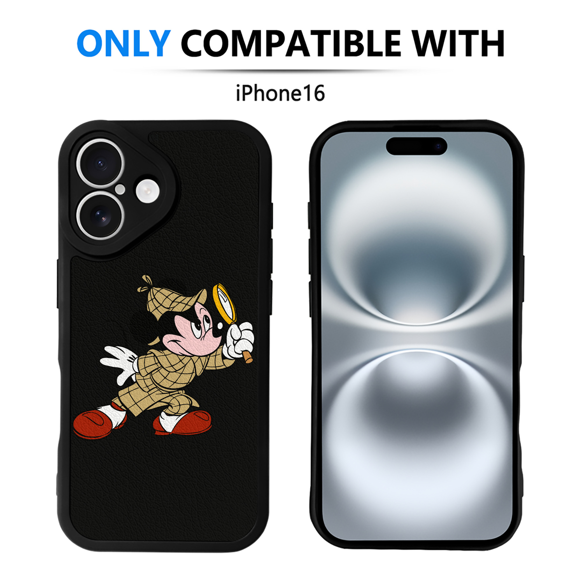 （画像用） ミッキーマウス Mickey Mouse 【iPhone 16シリーズ対応】シリコンスマホケース（レザー調） 材質：シリコン